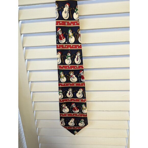 Puritan Tie Snowman Blue Red Christmas 60" Silk - Picture 4 of 4